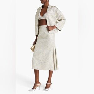 ERDEM Pleated Metallic Cloqué Midi Skirt